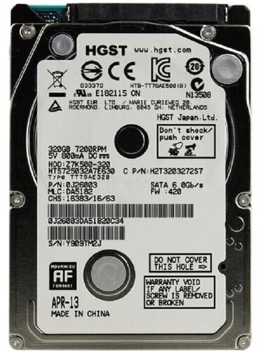 Винчестер 2,5" 320Gb SATA HGST Travelstar Z7K500-320 HTS725032A7E630, type TT7SAE320