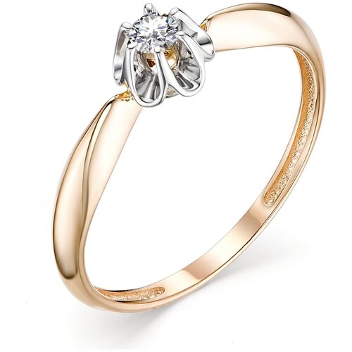 фото Алькор кольцо с бриллиантом из красного золота 1048-100, размер 16.5