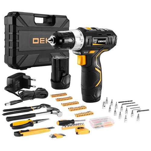 фото Аккумуляторная дрель-шуруповерт 12v deko gcd12du3 + набор 195 инструментов (2*1.5ah li-ion)