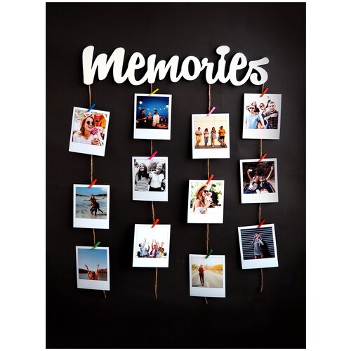 Панно для фотографий Memories 45см с 20 мини-прищепками, фоторамка с прищепками, держатель для фотографий, мультирамка, фоторамка коллаж из дерева