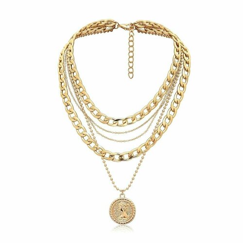 Многослойное колье из 5 цепей с кулоном 