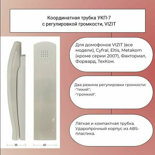 Координатная трубка УКП-7 с регулировкой громкости для домофона Визит VIZIT Метаком Цифрал CYFRAL Элтис Eltis Факториал ТехКом КС-Домофон 1462₽