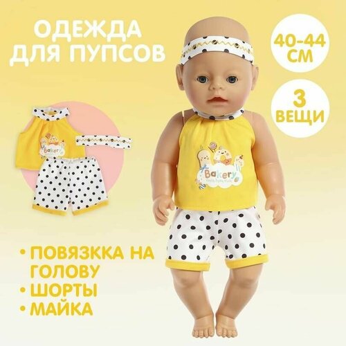 фото Набор одежды для кукол 40-44 см - шорты, майка и повязка, текстиль, 1 комплект sweet home