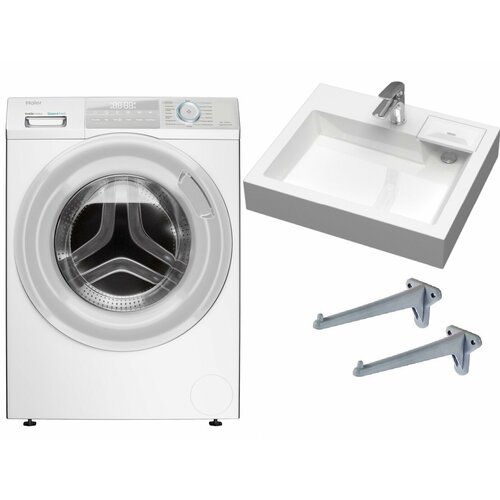 Стиральная машина с паром Haier HW60-BP12929B с раковиной Шарм 50 над стиральной машиной 55823₽