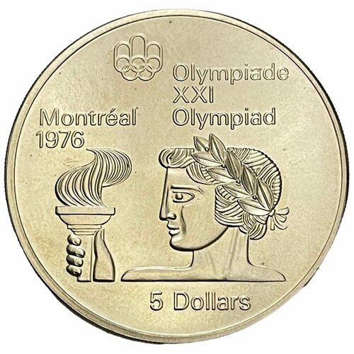 1974 монета канада 1974 год 10 долларов xxi летняя олимпиада монреаль 1976 зевс серебро ag 925 Канада 5 долларов 1974 г. (XXI летние Олимпийские Игры, Монреаль 1976 - Атлет с факелом)