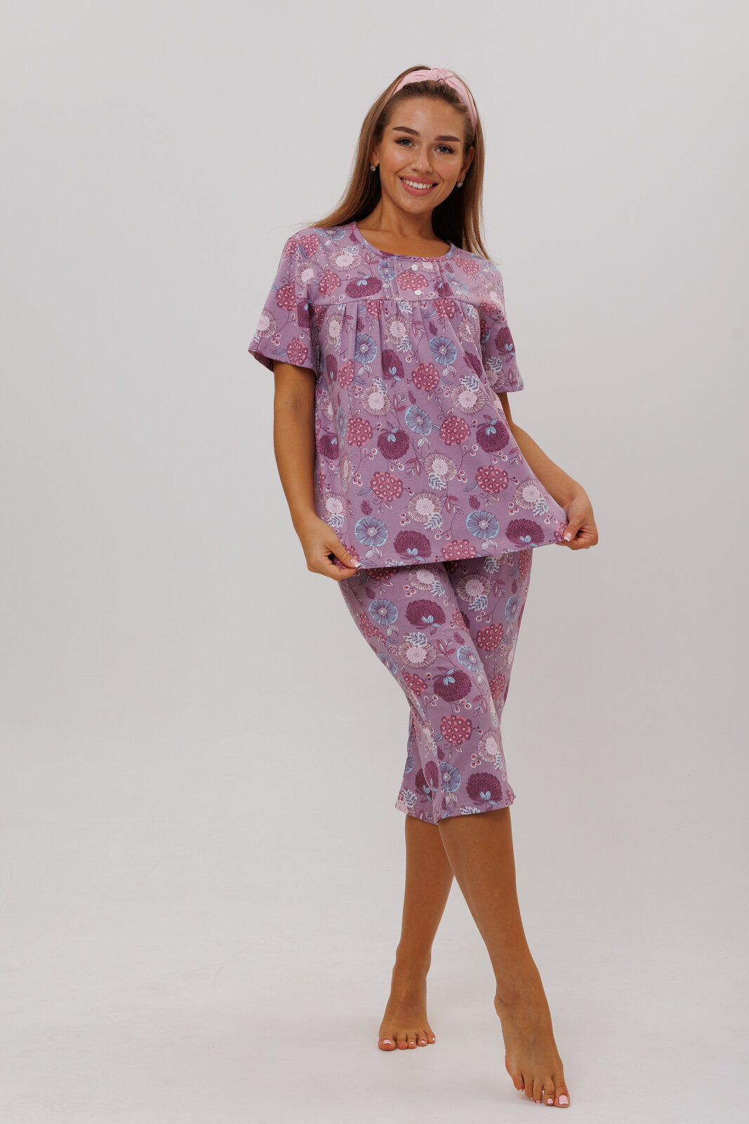 Пижама женская с бриджами Modellini 1844/1 цвет сиреневый - фотография № 2