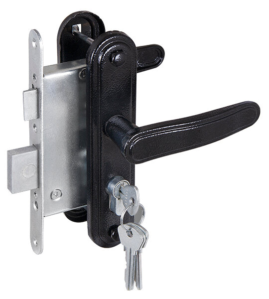 фото Ручка дверная на планке с замком под цилиндр с защелкой зенит ЗВ4-3.03 (черный), 4 кл.