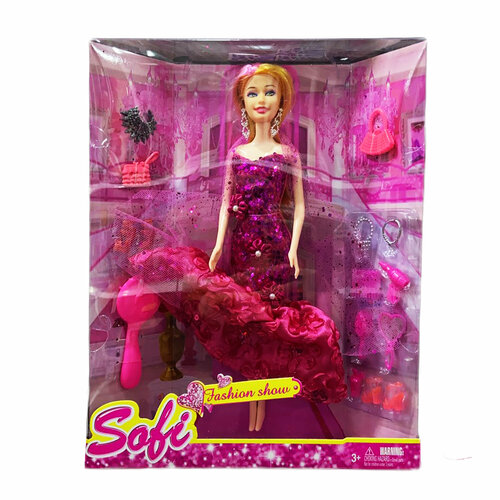 Кукла Sofi с аксессуарами - шарнирная кукла в розовом платье