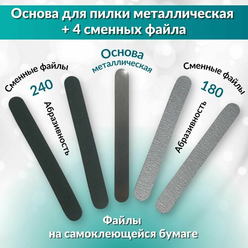 Маникюрный набор: металлическая основа для пилки для ногтей + сменные файлы для пилки, размер: 18 см. / ABRAR