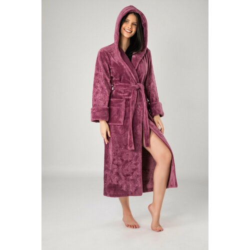 фото Халат nusa, банный халат, пояс/ремень, капюшон, карманы, размер s, розовый