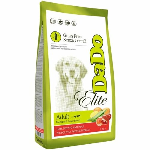 Корм сухой DADO Dog Elite для взрослых собак средних и крупных пород беззерновой с ветчиной, картофелем и горохом, 3 кг