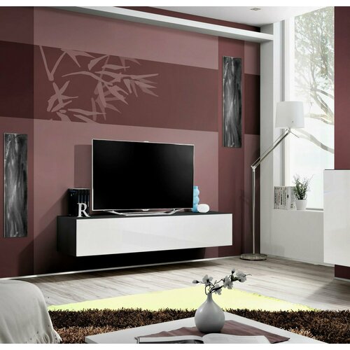 Тумба под телевизор Виго малая МДФ Черный/Белый