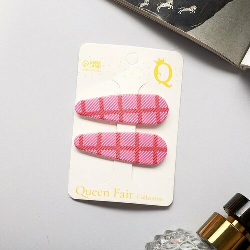 Queen fair Невидимка для волос Паула (набор 2 шт) клетка, 5 см, розовый