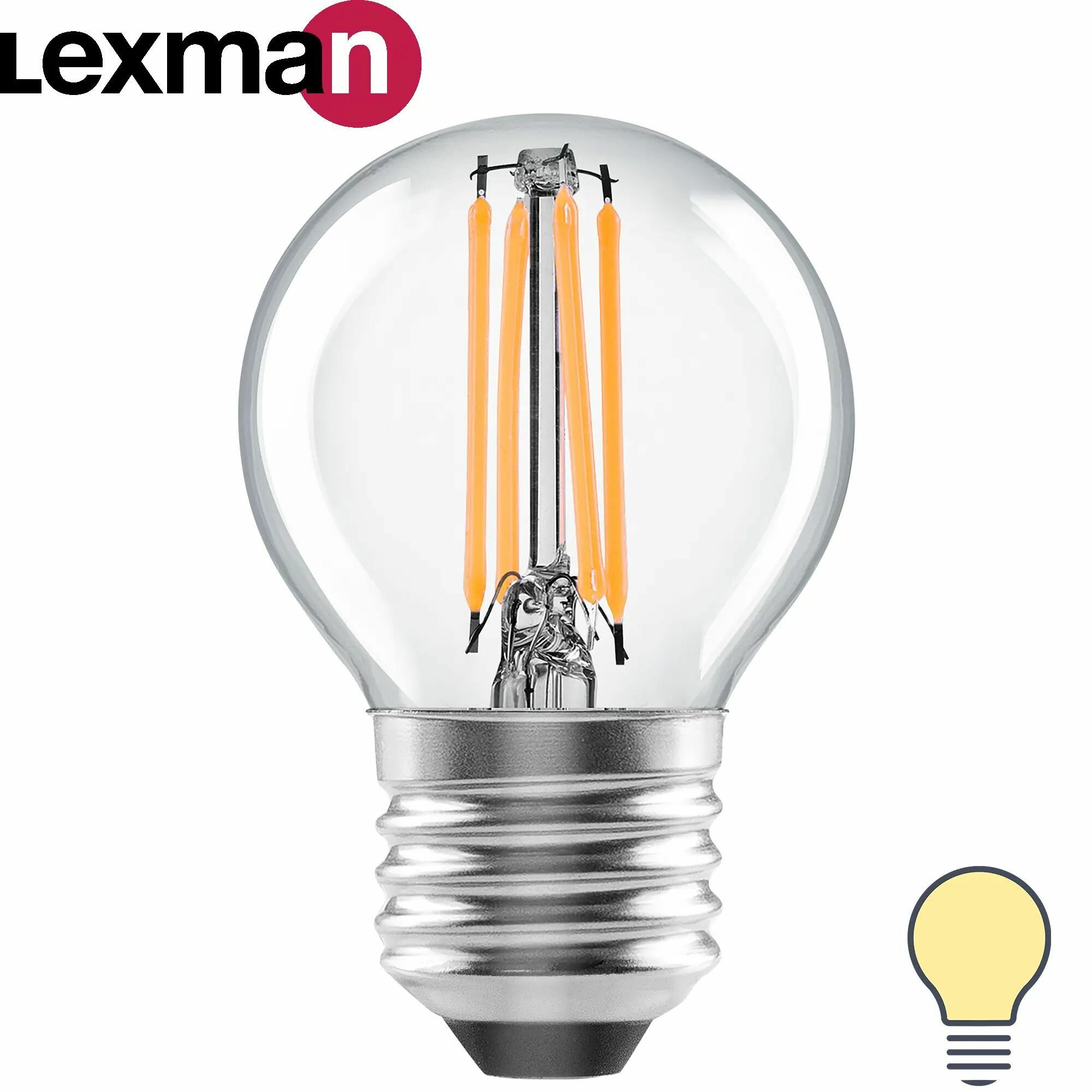 Лампа светодиодная Lexman E27 220-240 В 4 Вт шар прозрачная 400 лм теплый белый свет