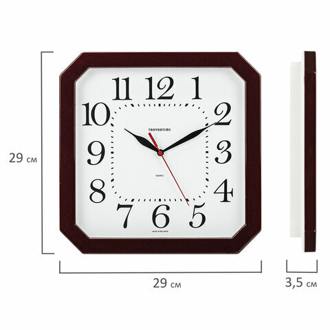 Часы настенные TROYKATIME (TROYKA) 31331316, восьмигранник, белые, коричневая рамка, 29х29х3,5см