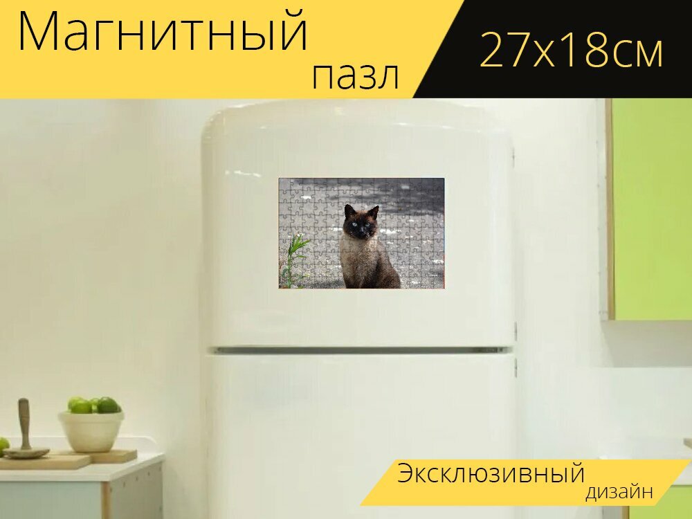 Магнитный пазл "Кошка, сиамская кошка, домашнее животное" на холодильник 27 x 18 см.