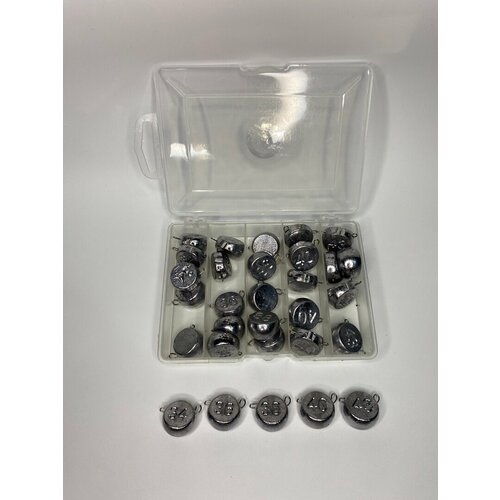 фото Набор рыболовных грузил, эксцентрик разборный 34-43 грамм + коробка, скоба 0,8 мм, (30 штук ) снасти кронштадт