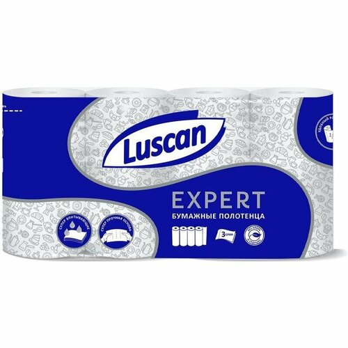 Полотенца бумажные 3-слойные Luscan Expert, рулонные, 11.2м, 4 рул/уп