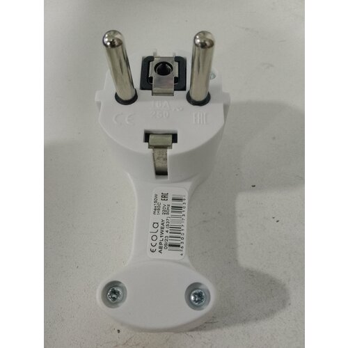 Вилка угловая ECOLA base плоская За шкаф Белая с заземлением 16А 250V 148₽