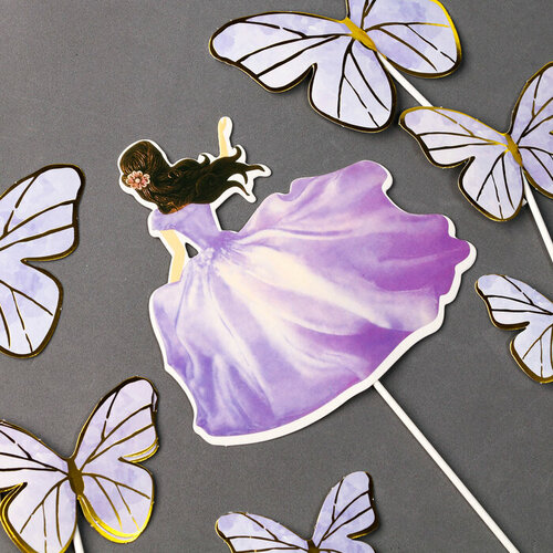 Набор для украшения Девушка с бабочками, набор 7 шт, цвет фиолетовый