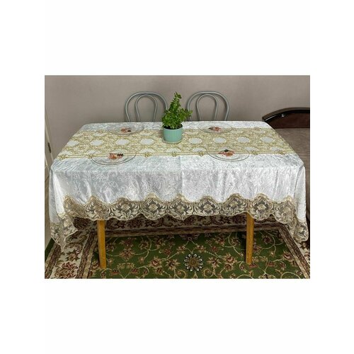 Скатерть Велюра 150х220см, белый с цветочками