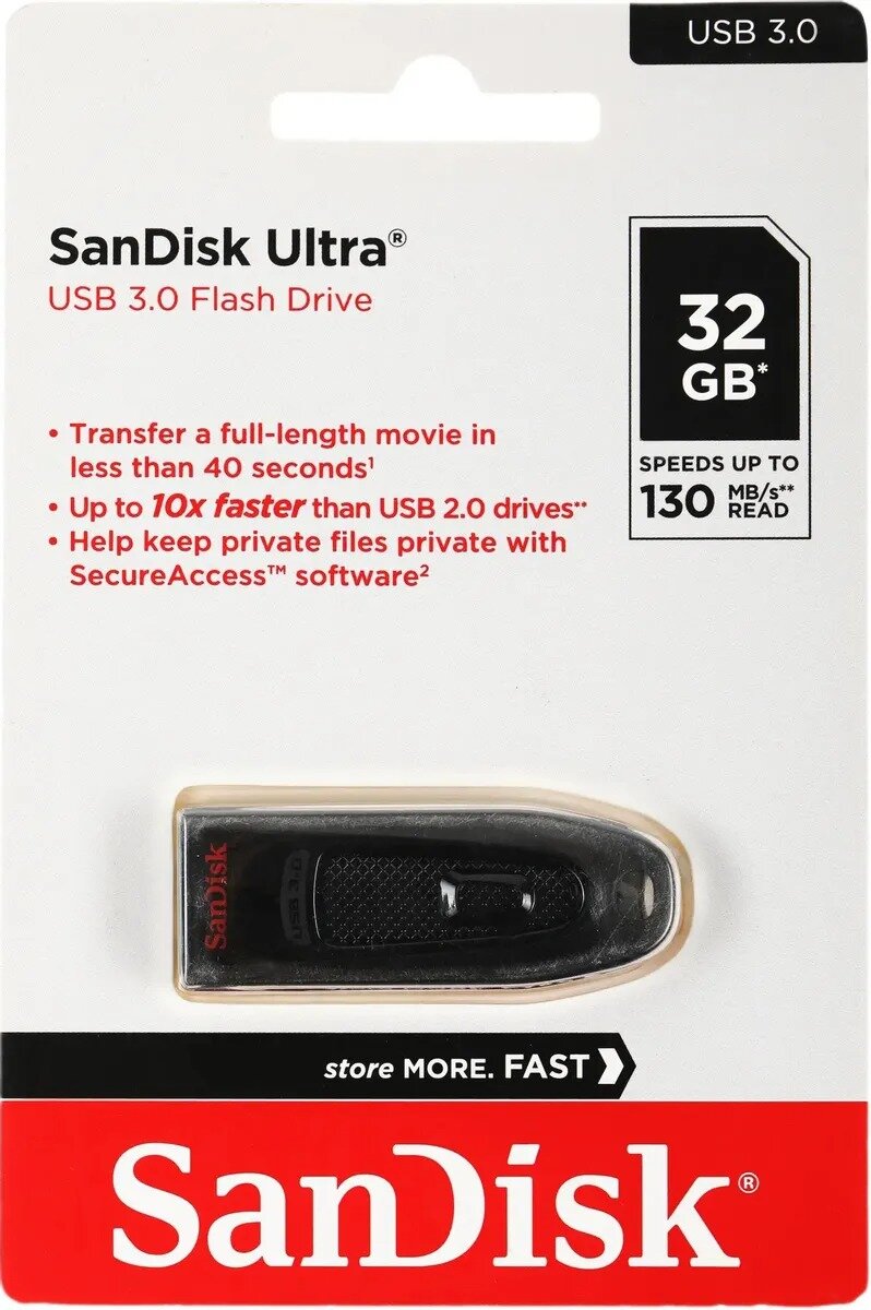 Flash-накопитель SanDisk Ultra USB-A 3.0, 32 GB, чёрный