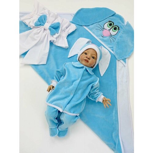 фото Конверт на выписку almeretskaya, для новорожденных, летний, велюровый, голубой, 0-6 месяцев