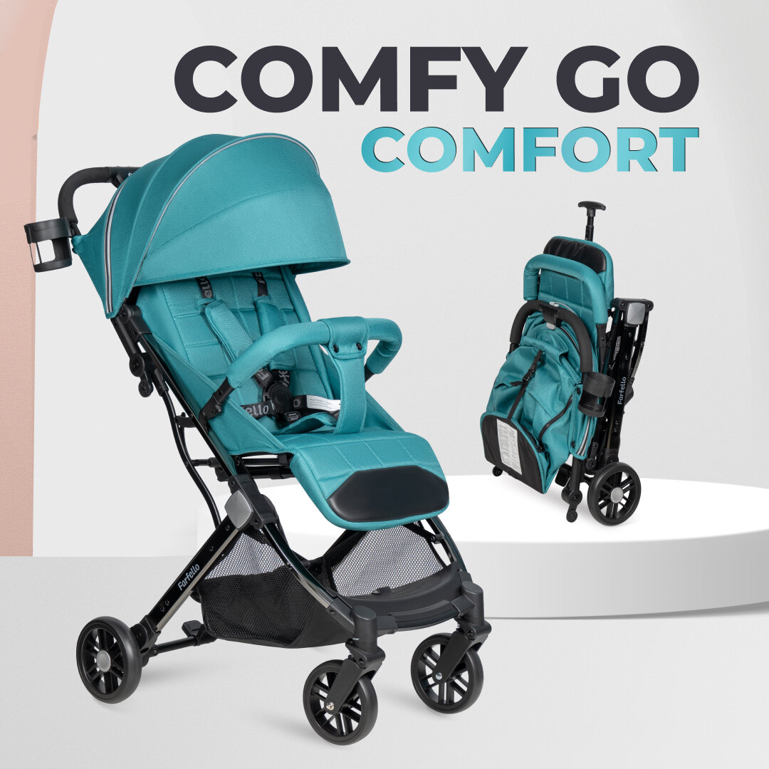 Коляска прогулочная складная Farfello Comfy Go Comfort Chrome, аквамарин на хроме