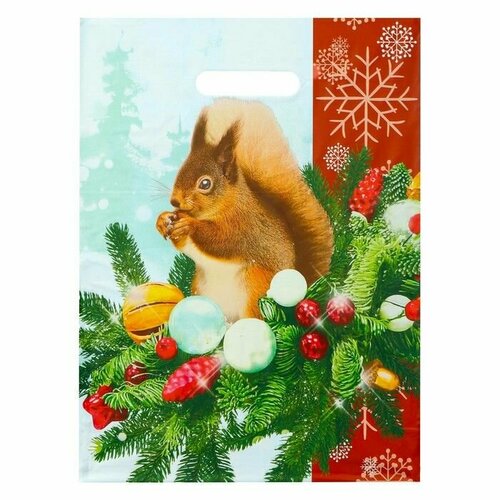 Пакет Белочка на новогодней ветке полиэтиленовый с вырубной ручкой 30х40 см 50 мкм 20 шт 752₽