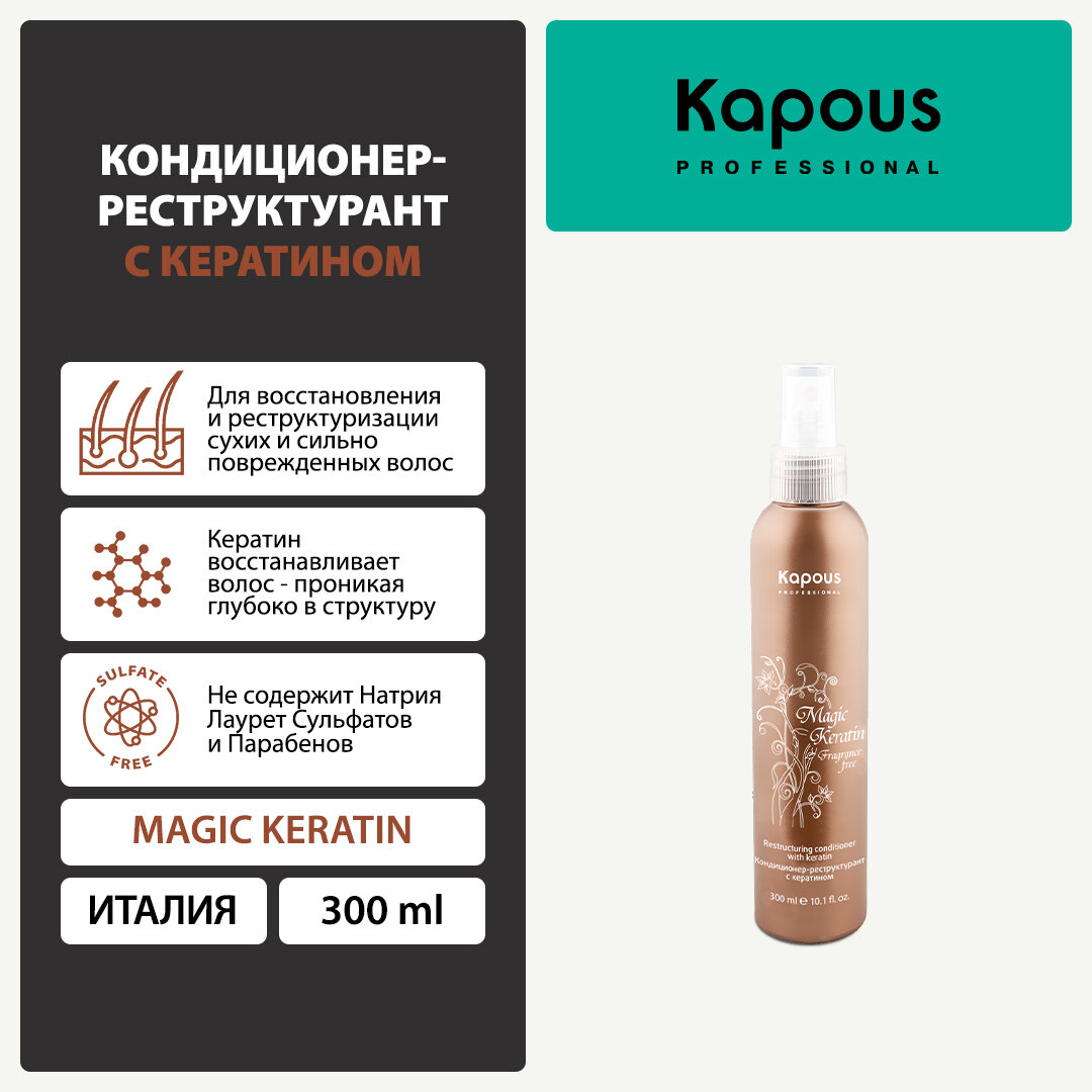 Кондиционер для восстановления и реструктуризации волос с кератином Magic Keratin Kapous - фото №1
