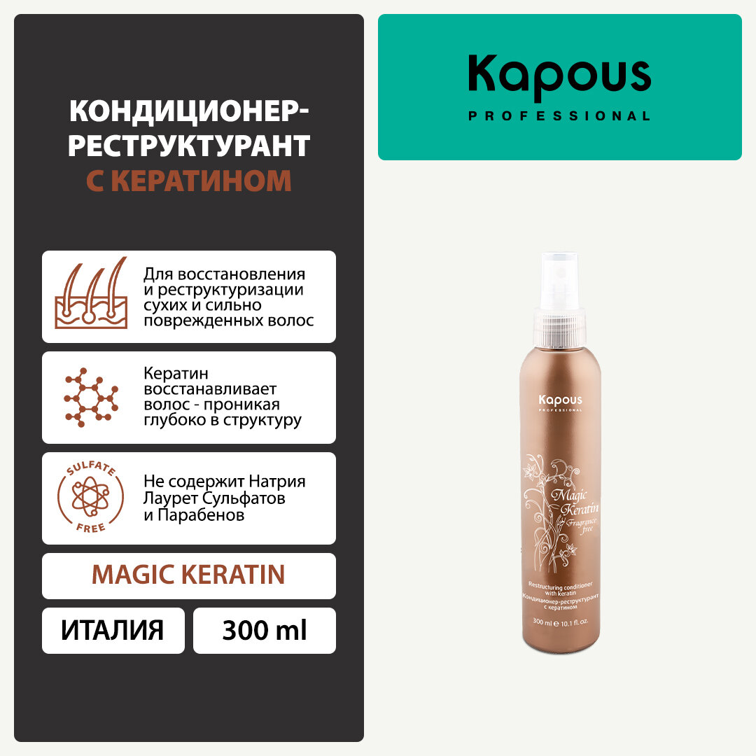 Кондиционер-реструктурант с кератином Kapous «Magic Keratin», 300 мл