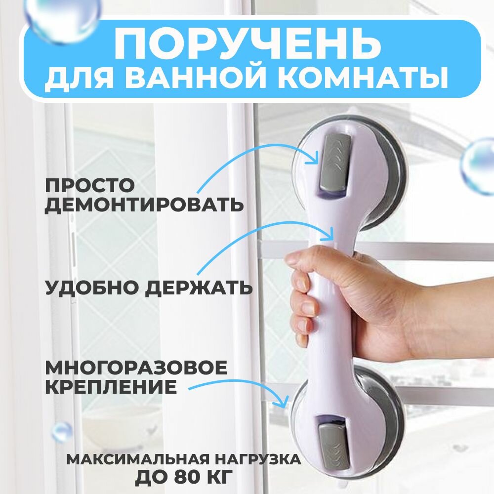 фото Ручка поручень для ванной на присосках