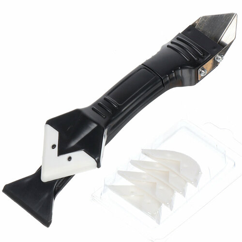 Шпатель-скребок-выравниватель для герметиков Bartex нержавеющая сталь 5 насадок рукоятка пластик 328₽