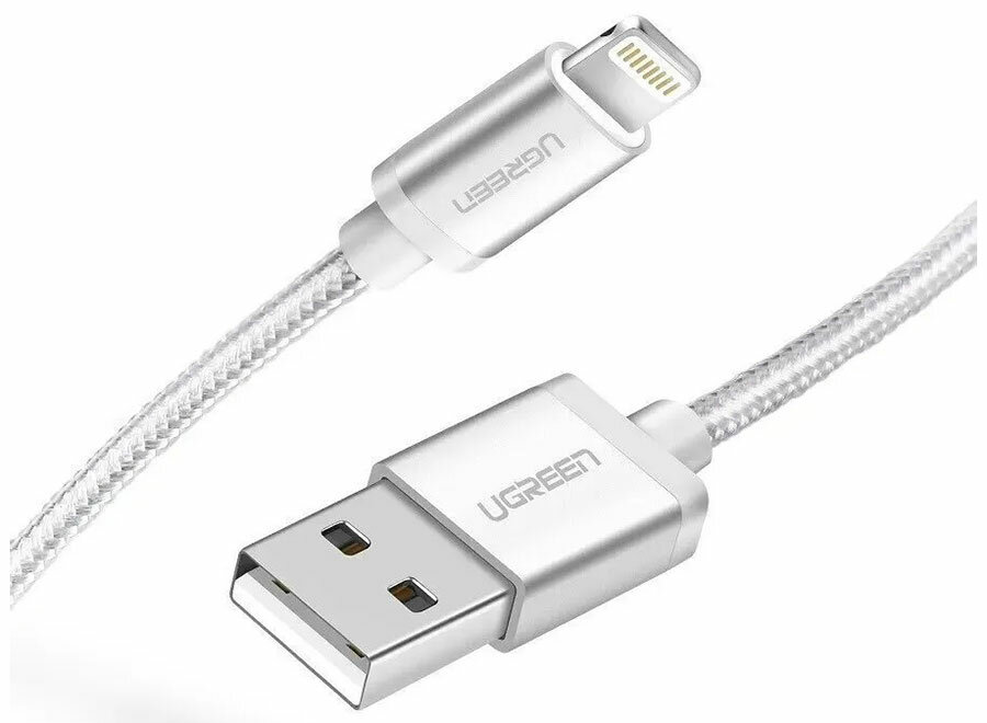 Кабель Ugreen US199 (60161) Lightning to USB-A 2.0 Cable, 1 м, серебристый