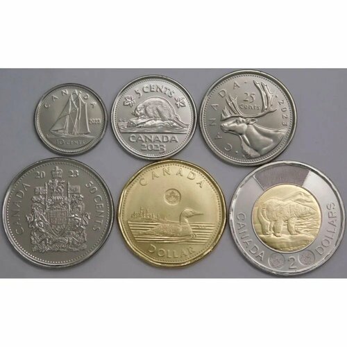 Канада набор из 6 монет 5, 10, 25, 50 центов, 1 и 2 доллара 2023 UNC Карл III монета цветная 2 доллара национальный день коренных народов канада 2023 unc