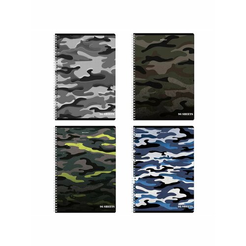 Тетрадь А4, 96 л, клетка, обложка картон, Military, 8 шт