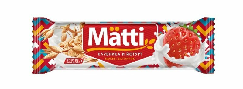 Батончик мюсли Matti, Клубника и йогурт, 24 г х 24 шт/уп