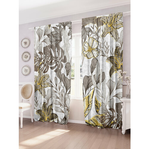 Фотошторы IRIS "Интерьерные для гостиной" 145x260, 2(ДВА) полотна, арт 764H бежевый, зеленый, бесцветный, золотистый, розовый, фиолетовый, черный, серебристый, красный, кремовый, желтый