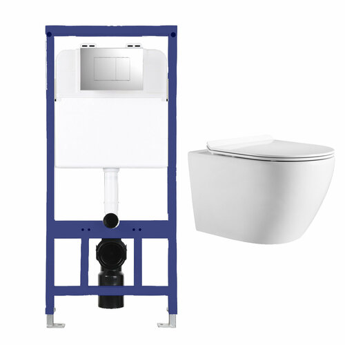 Инсталляция HOLLER MQ102 (комплект 3 в 1) + Унитаз подвесной безободковый HOLLER WALL, белый + Клавиша смыва HOLLER GPE, хром