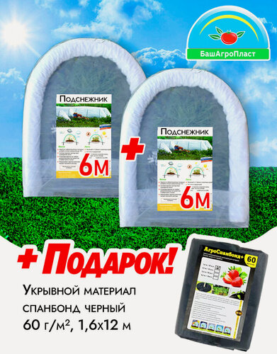 Изображение товара Набор Зеленый мир (Два парника Подснежник 6 м и укрывной материал черный 60 г/м, 1,6х12 м)