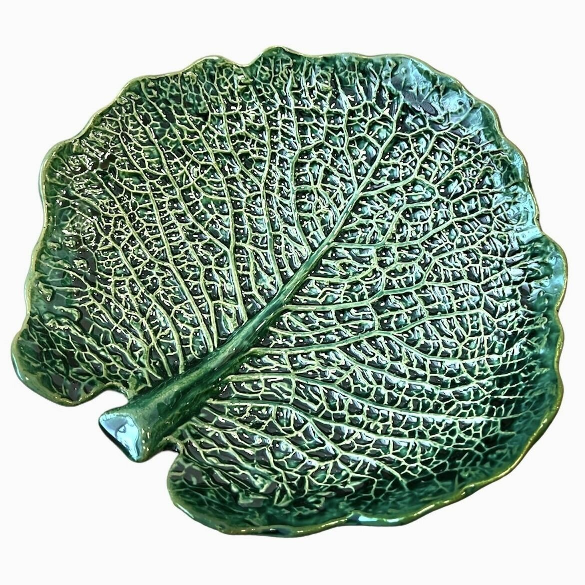 Тарелка ручной работы в форме листа «Капуста», керамика — фото 1