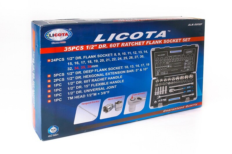 Licota ALK-0008F Набор торцевых головок 1/2" 6 гр. 35 пр. 8-36 мм