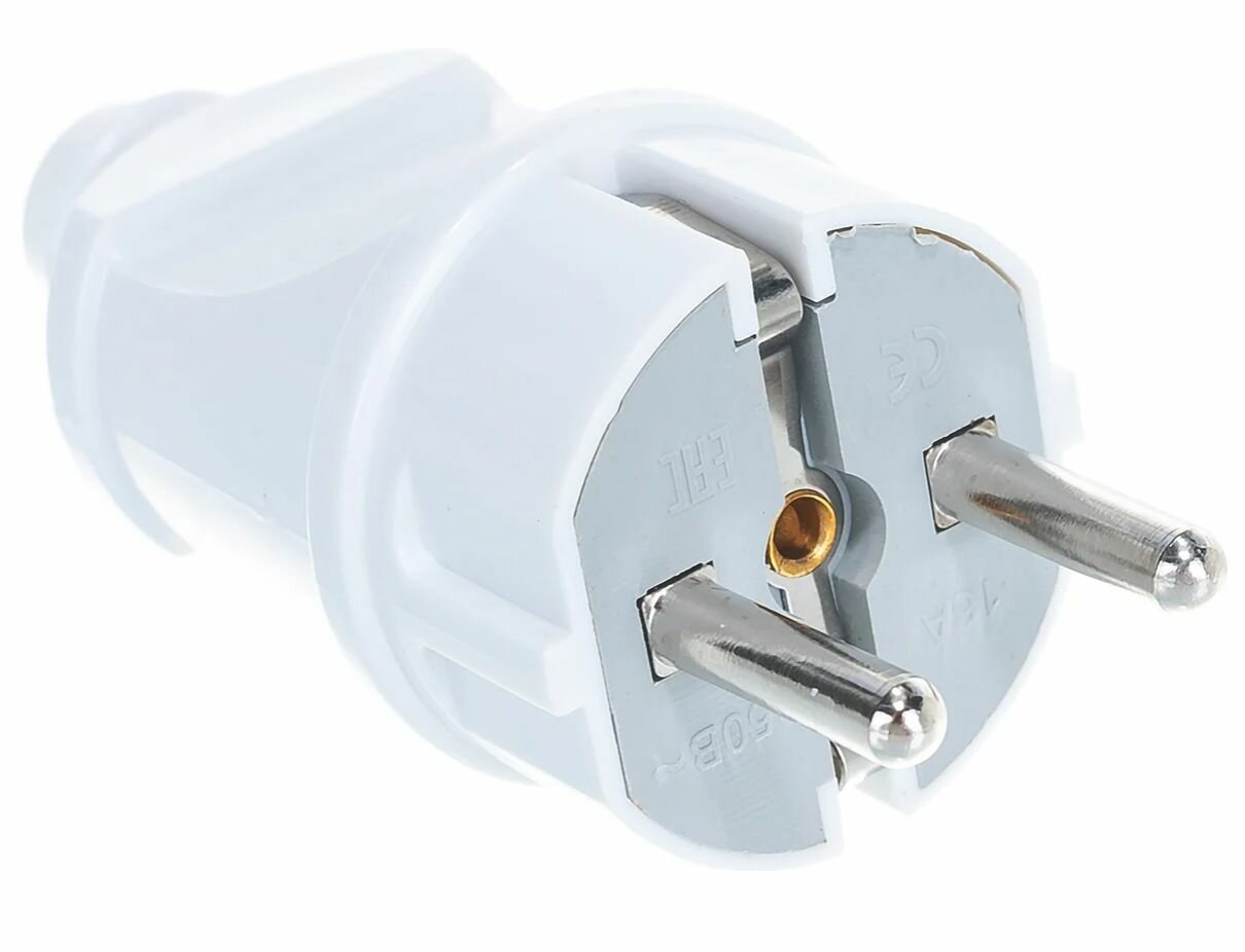 Прямая вилка с заземлением , белая 16А до 250В universal