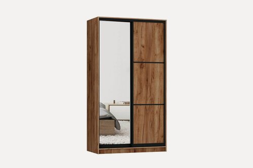 Изображение товара Шкаф купе для одежды Ронни 2, МФ-Купе, с зеркалом, 140х45х220, белье/платье, цвет дуб табачный, профиль черный