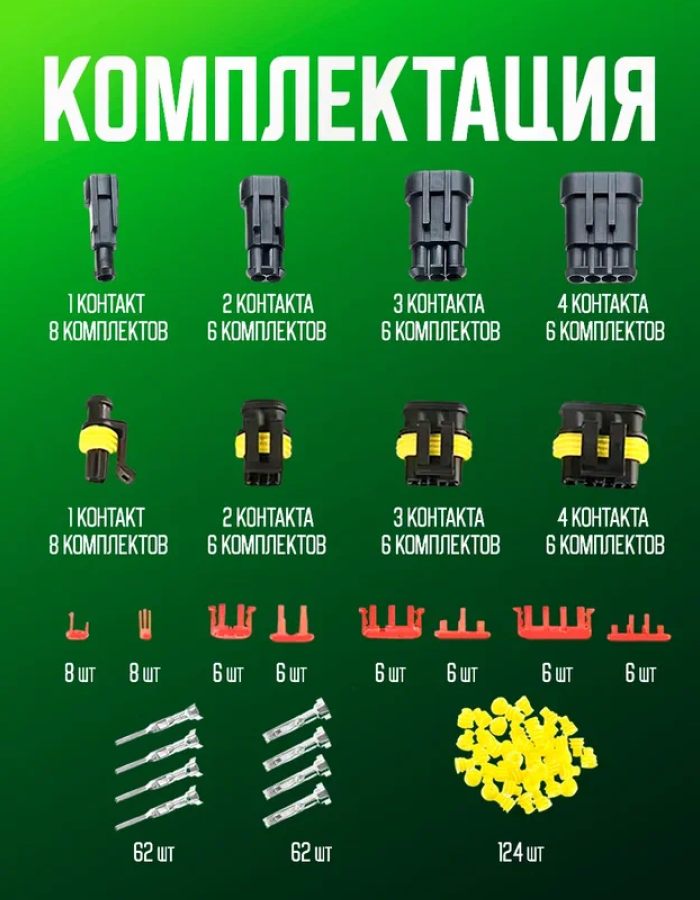 Набор разъемов автомобильных влагозащищенных 352 предмета — фото 1