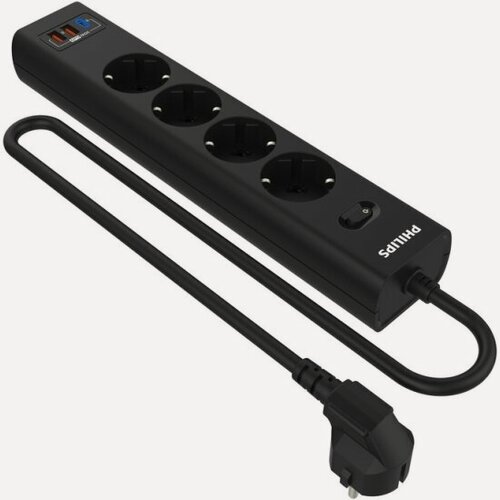 Изображение товара Сетевой фильтр Philips 4 Розетки с USB PD/QC3.0 (5/9/12В) 30Вт кабель - 3M черный