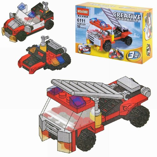 Конструктор Junfa Спецтехника 3в1 Пожарная машина 50 деталей 6100-36111 140₽