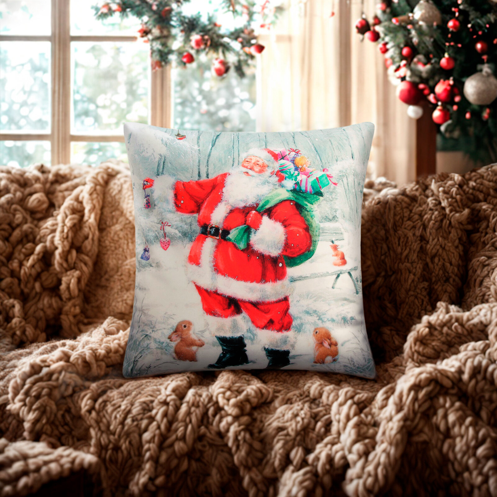 Новый год. Чехол на подушку Этель "Дед Мороз" 40*40 см 100 п\э велюр