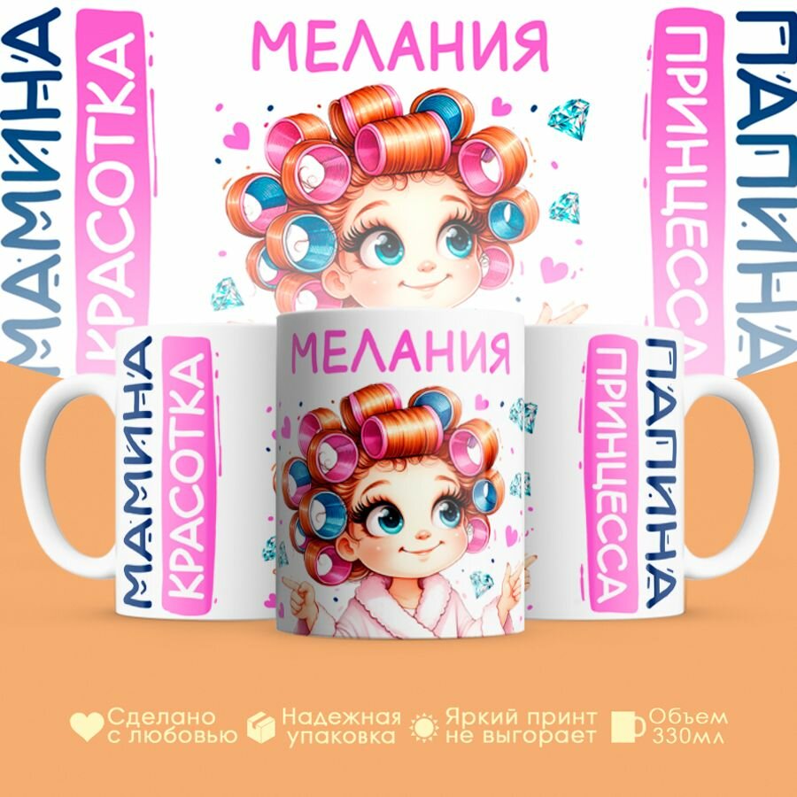 Кружка, "Мелания, мамина красотка, папина принцесса", на 8 марта, день рождения, в подарок для девочки, дочки 330 мл