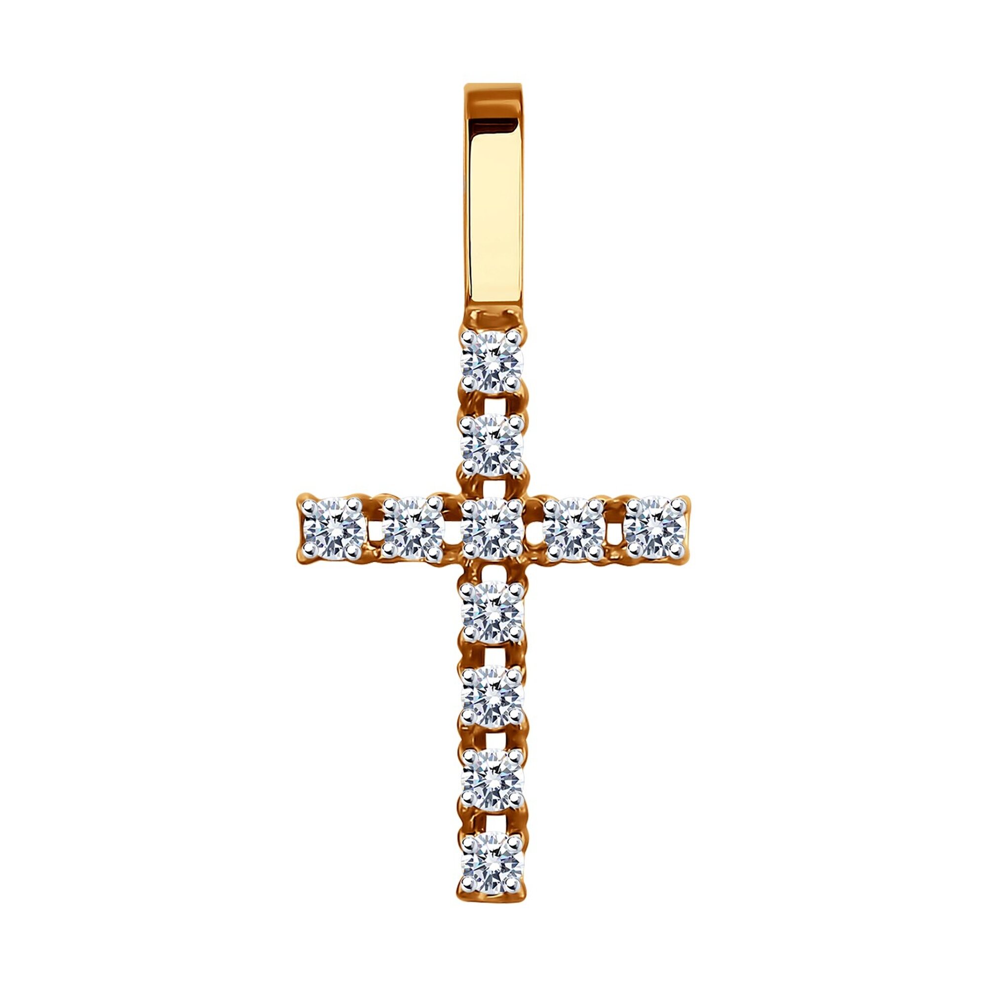 Крестик Diamant online, красное золото, 585 проба, фианит